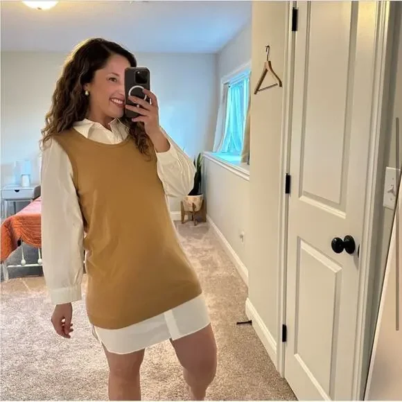 Tuckernuck Tyler Boe Tan Camel Cashmere White Long Sleeve Mini Dress XS - Picture 2 of 12